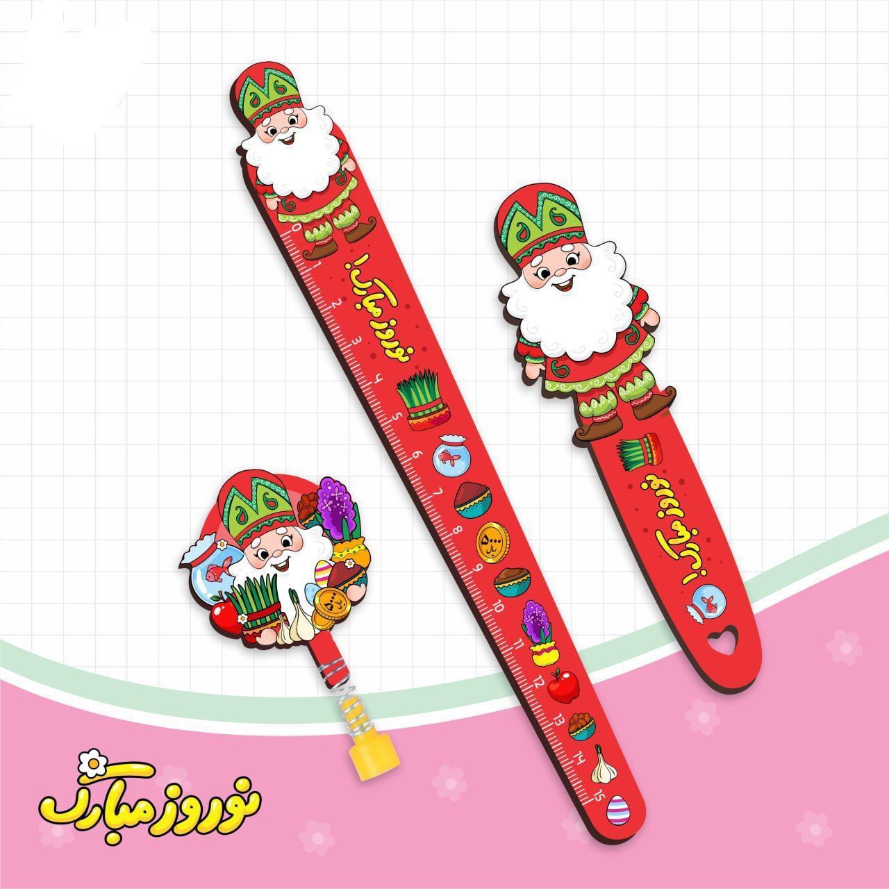 ست سه تیکه چوبی نوروزی خط کش-سرمدادی-بوک مارک